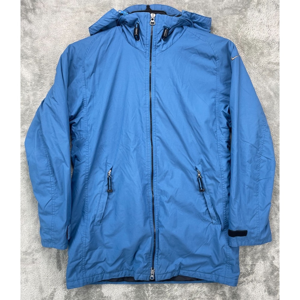 VTG Nike Women's Jacket Sz S (4-6) Blue H8 TMS Swoosh 90s Packable‎ Hood